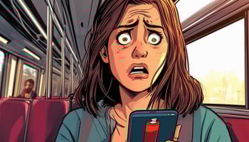 Junge Frau voller Panik, da der Akku Ihres Smartphones fast leer ist.