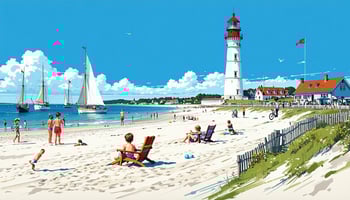 lebhafte Szene am Ostseestrand in Warnemünde